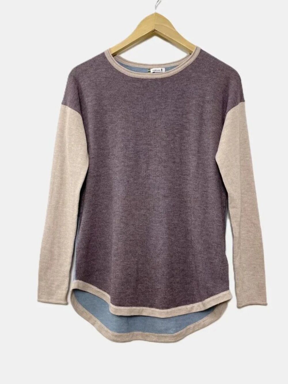 Smartwool Womens S Colorblock Crew Sweater Shadow Pine Purple Blue Wool Blend